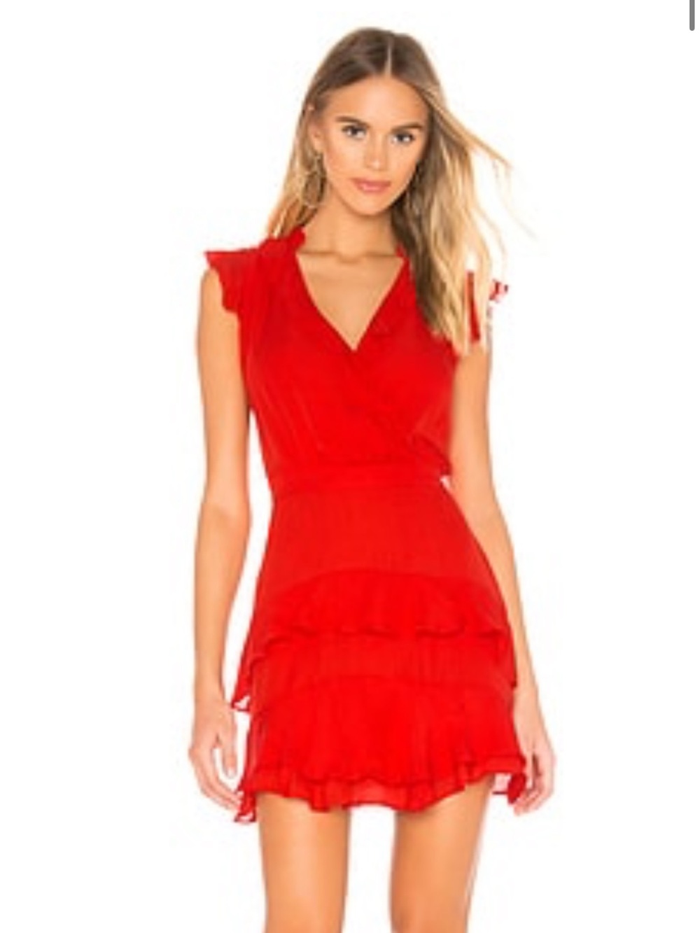 Parker Tangia “flame” Red Ruffle Silk Dress 4